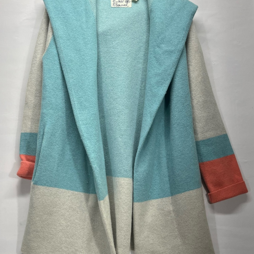 ANTHROPOLOGIE FIELD FLOWER ALPINE WOOL HOODED CARDIGAN WOMEN XS BLUE OVERSIZED - Picture 2 of 8